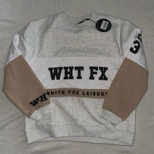 white fox crewneck with tag; size s/m